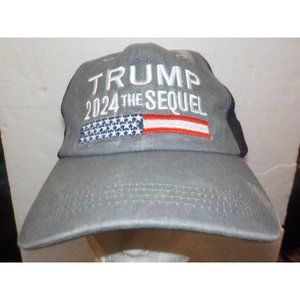 NWOT Donald Trump 2024 The Sequel USA Flag Gray / Black Mesh Trucker Hat / Cap